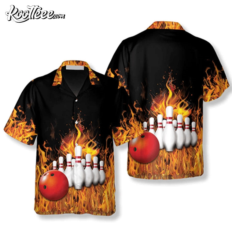 Bowling Flame Ball And Pins Hawaiian Shirt
