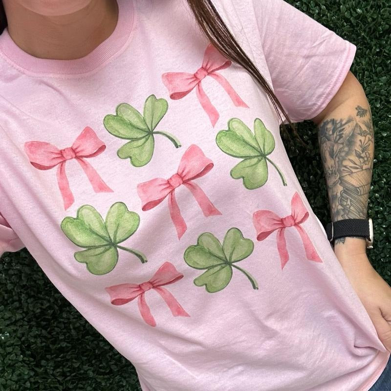 Bows & Four Leaf Clovers Tee - Lucky Tee Hoodie, Sweatshirt | InkThreadWorks.com