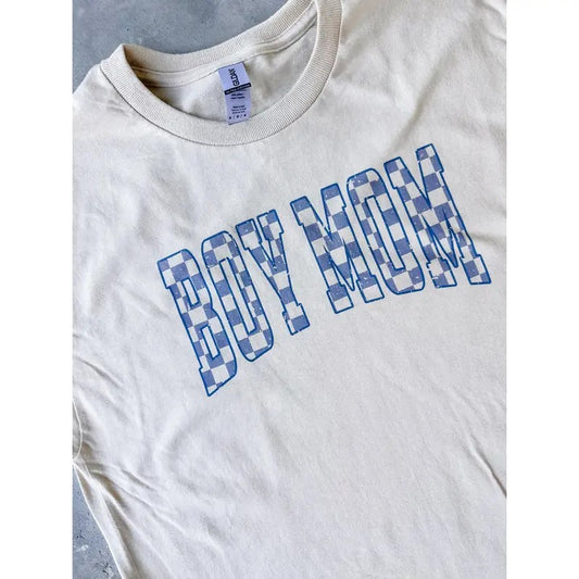 Boy Mom Checkered Graphic Top