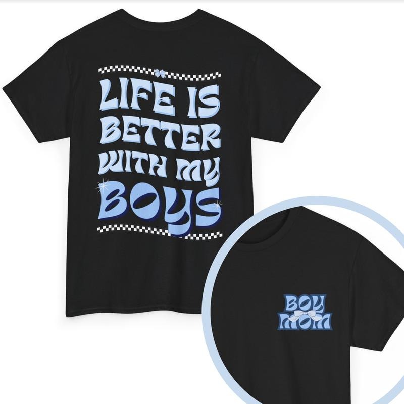 Boy Mom Crewneck Tee, Two Sided Tee - 3 Color Options, Boy Mama Graphictees, Summer Round Neck Womenswear T-Shirt mama graphictees boymom shirt