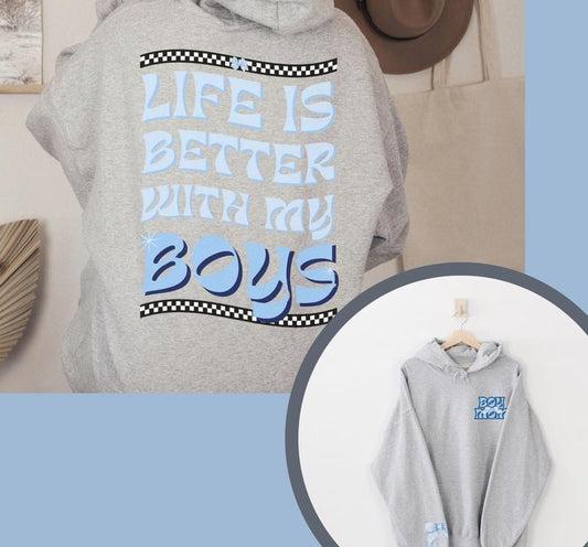 Boy Mom Hoodie, Two Sided with Sleeve Design, Comfort Cute Mama Sweatshirt with Hood, Pullover Stay at Home Mom Outfits...