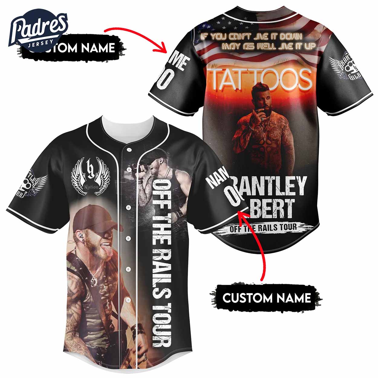 Brantley Gilbert Tour 2025 Baseball Jersey Outfit-The Tattoos - Padres Jersey Oasis: Elevate Your Baseball Style Game