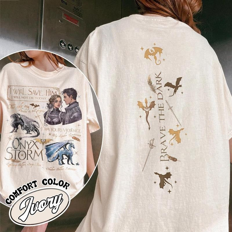 Brave the Dark Onyx Storm Shirt, Onyx Storm Shirt Bookish,Fourth Wing Shirt,Violet Sorrengail Shirt,Xaden Riorson...