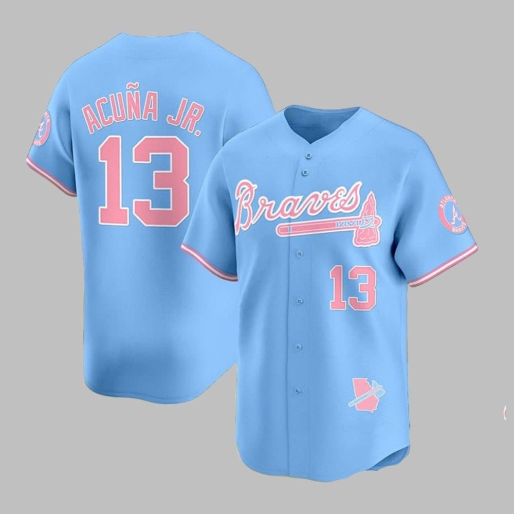 Braves Acuna Jr Pink Bubblegum 2025 Jersey - Grishko.com