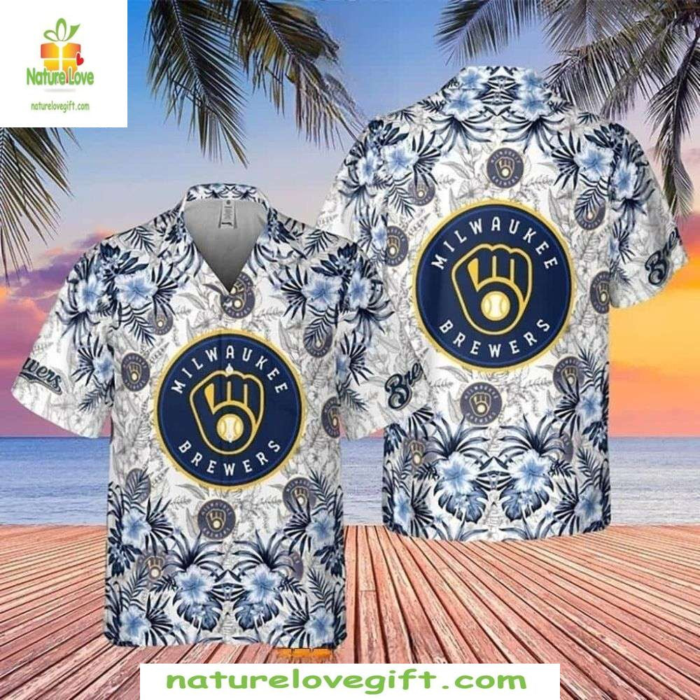 Milwaukee Brewers Hawaiian Shirt White Hibiscus Coastal Classic Baseball Apparel