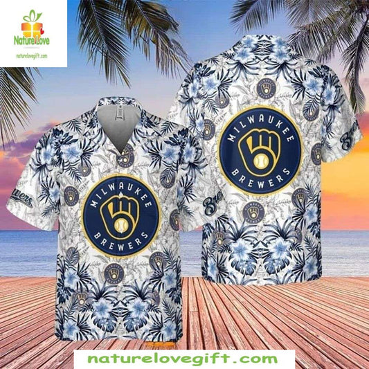Milwaukee Brewers Hawaiian Shirt White Hibiscus Coastal Classic Baseball Apparel