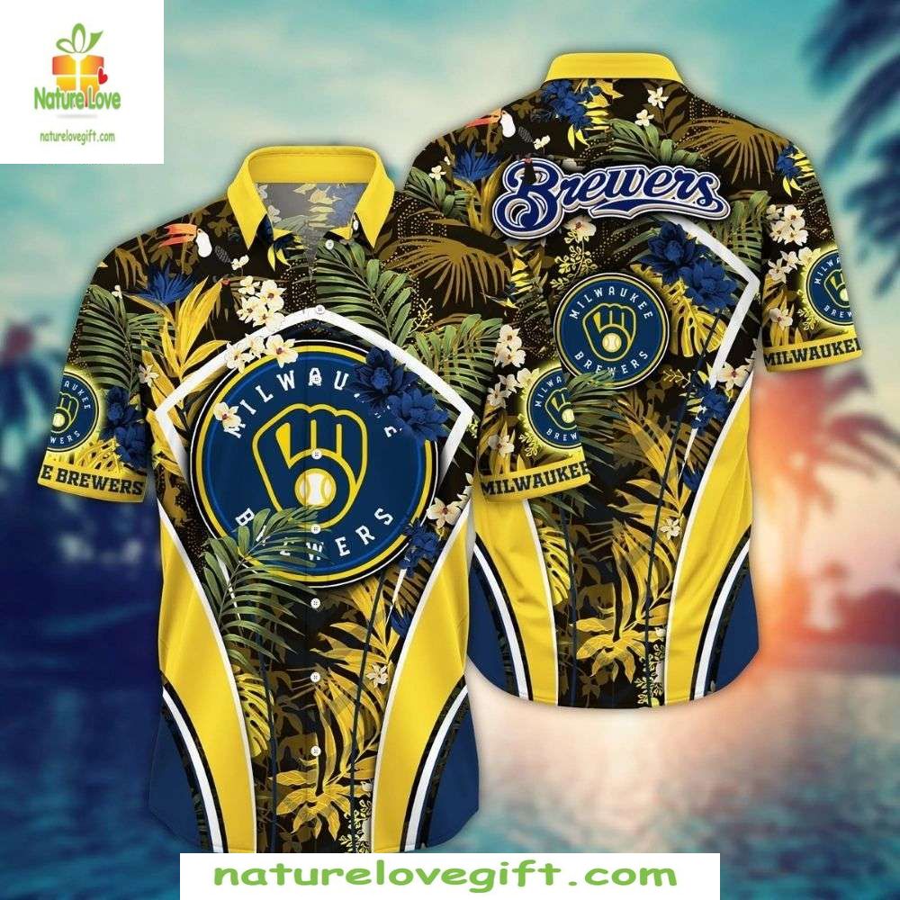 Milwaukee Brewers Hawaiian Shirt Tropical Floral MLB Baseball Apparel