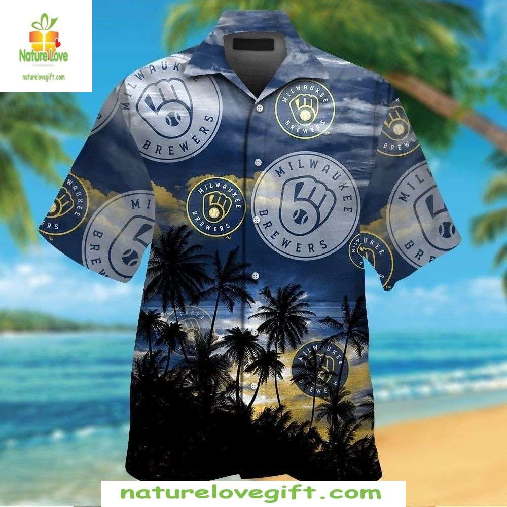 MLB Hawaiian Shirt Brewers Oceanfront Nightfall Tropical Aloha Baseball Apparel