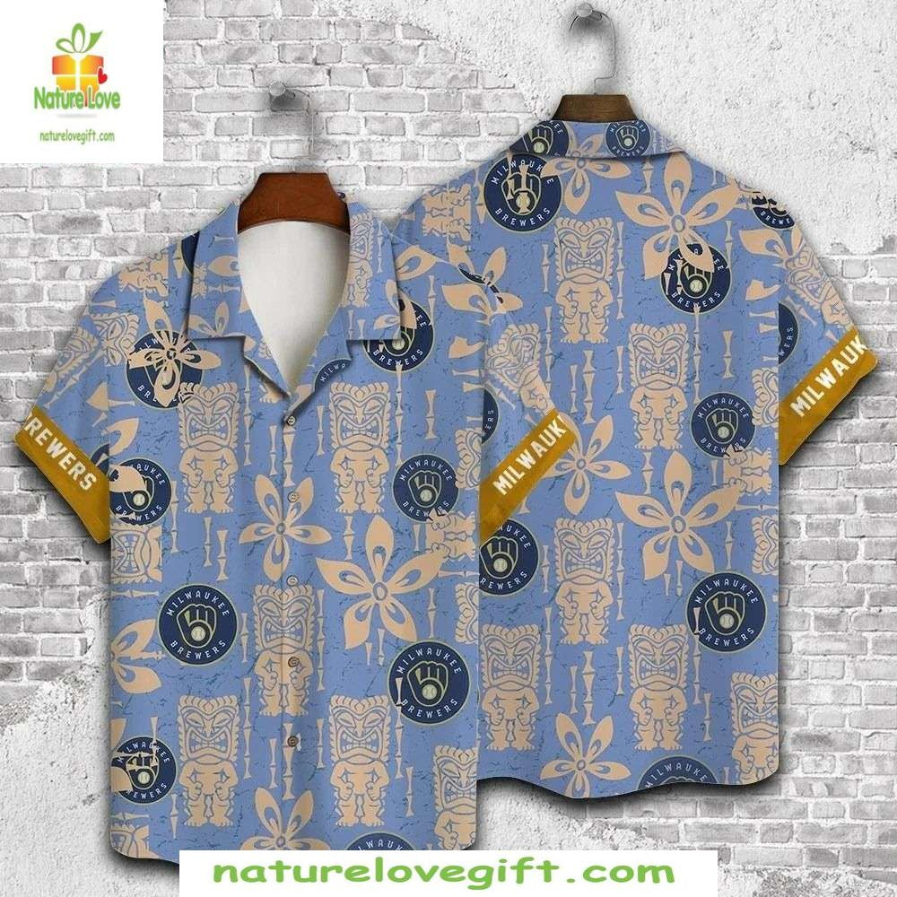 MLB Hawaiian Shirt Brewers Sky Blue Aloha Baseball Apparel DV79JFNK