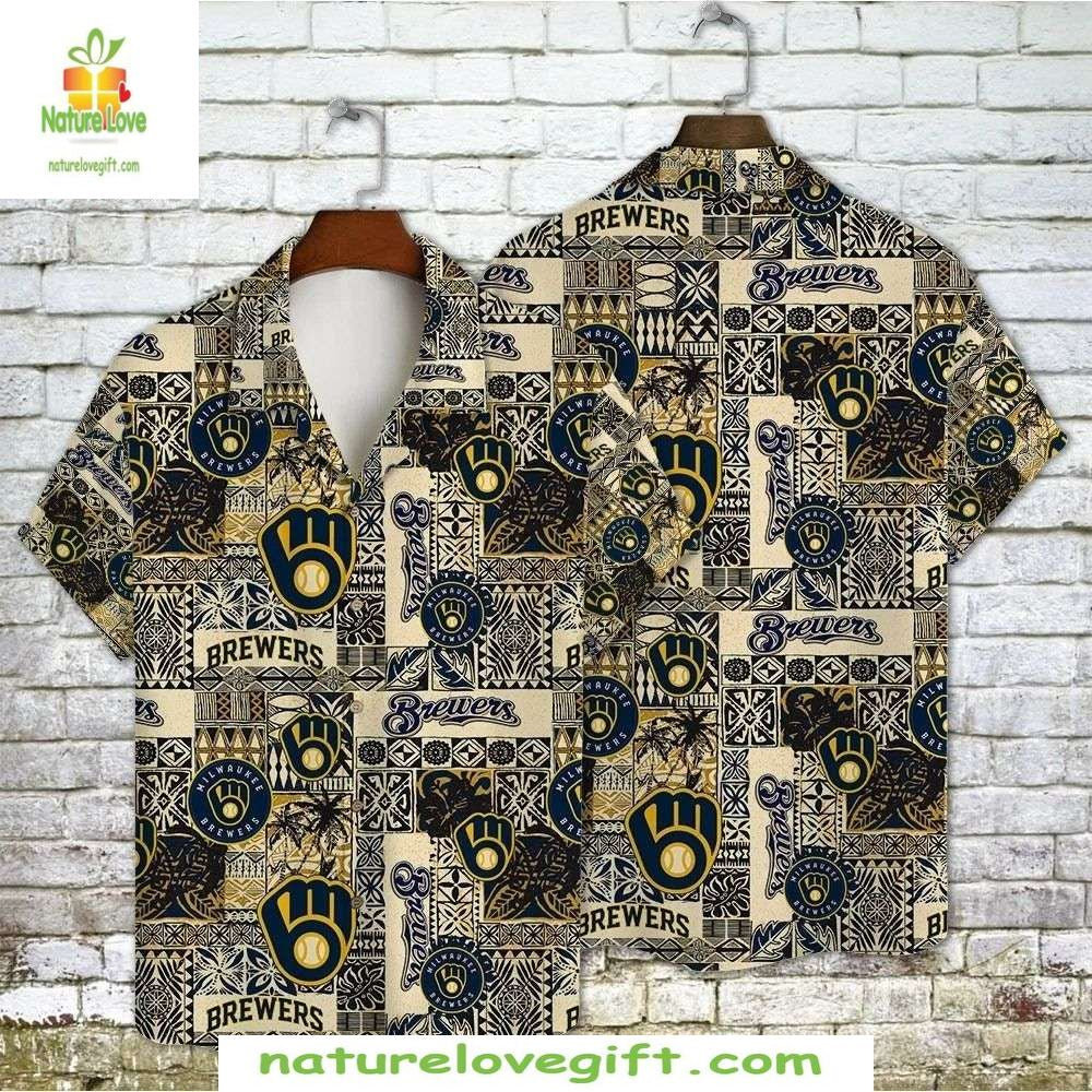 Milwaukee Brewers Hawaiian Shirt Tribal Tapestry MLB Baseball Apparel