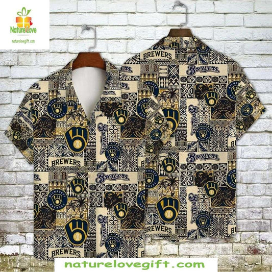 Milwaukee Brewers Hawaiian Shirt Tribal Tapestry MLB Baseball Apparel