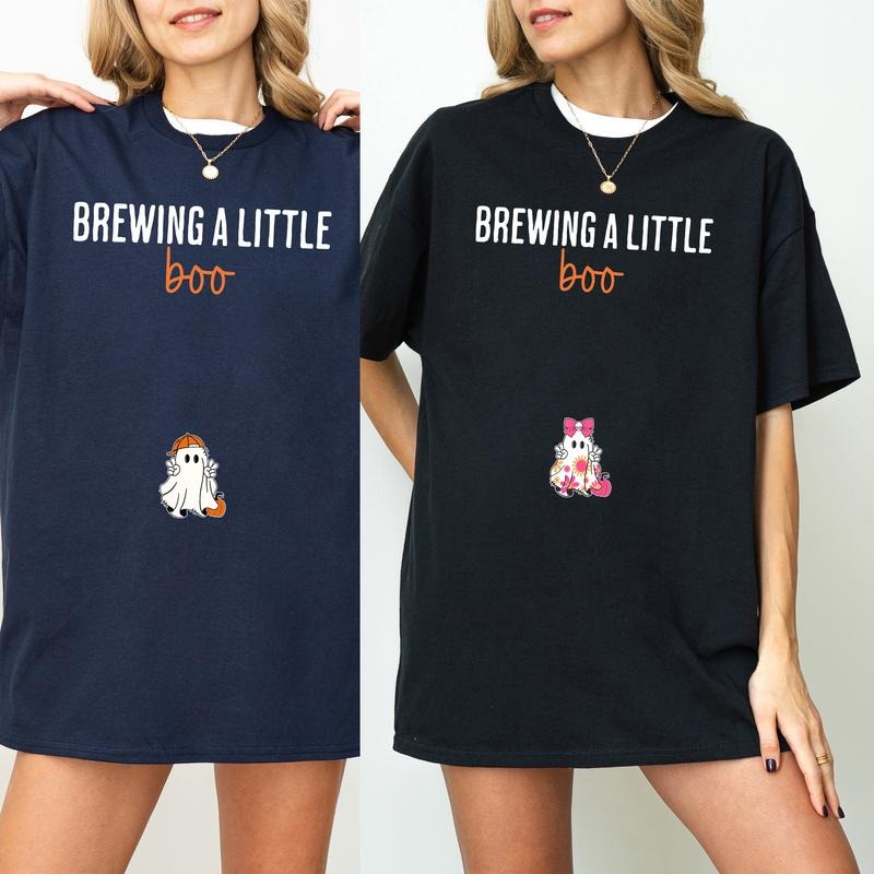 Brewing A Little Boo T-Shirt, Halloween Pregnancy Announcement Shirt, Halloween Maternity T Shirt, Funny Mom To Be...