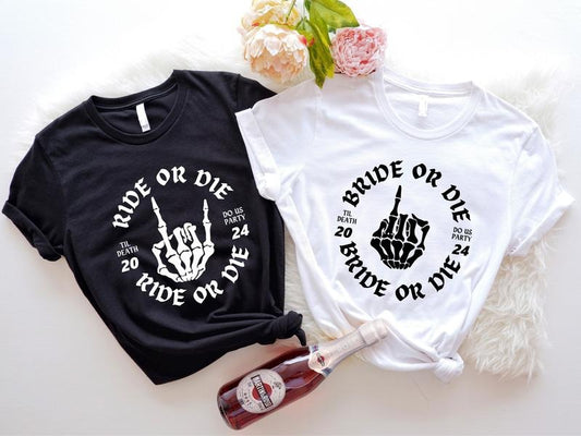 Bride Or Die Shirt, Ride Or Die Till Death Do Us Party 2024 T-shirt, Skeleton Hand Bachelorette Party Tee, Bridal Shower...