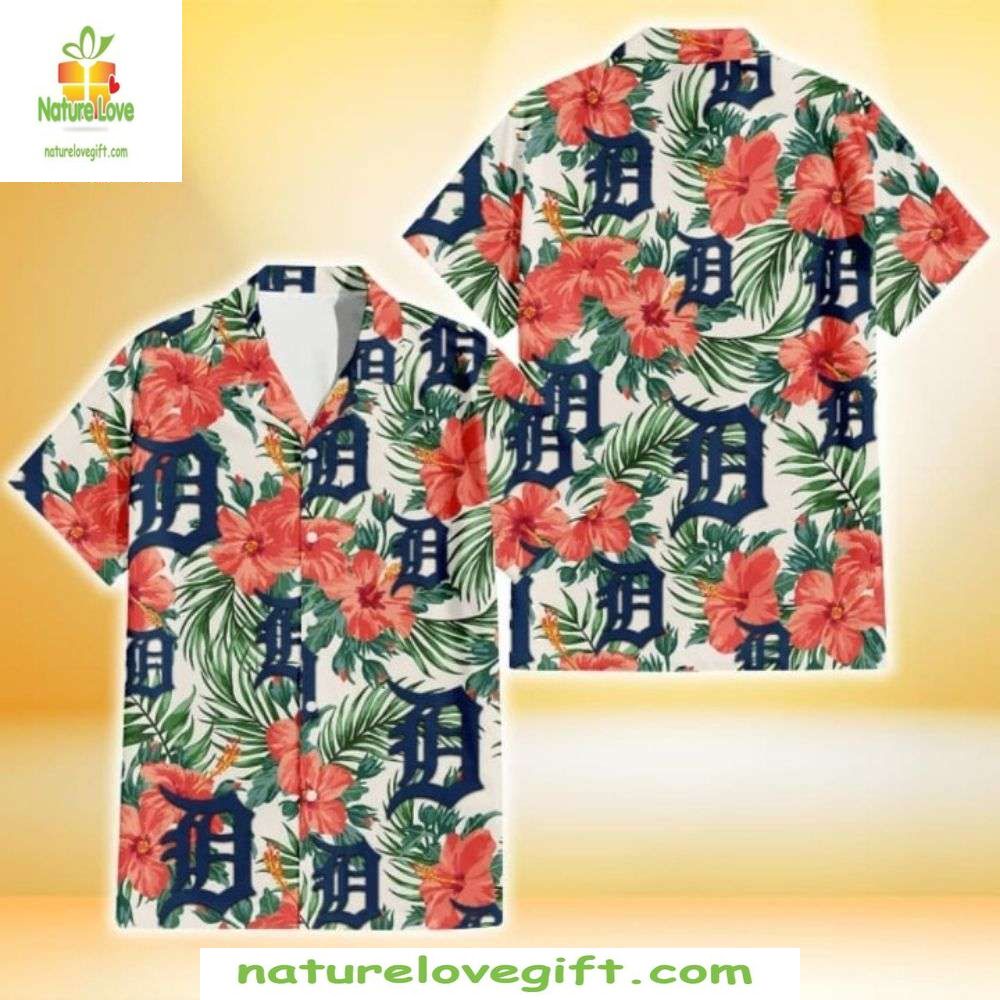 Detroit Tigers Hawaiian Shirt Bright Hibiscus MLB Baseball Apparel