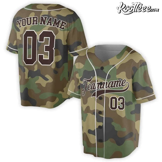 Brown Camo Custom Name Baseball Jersey