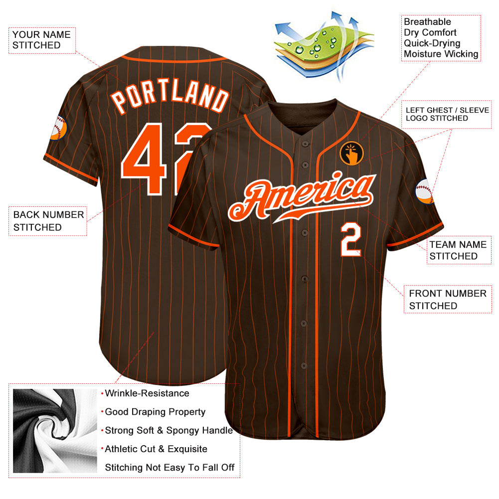 Custom Brown Orange Pinstripe Orange-White Authentic Baseball Jersey