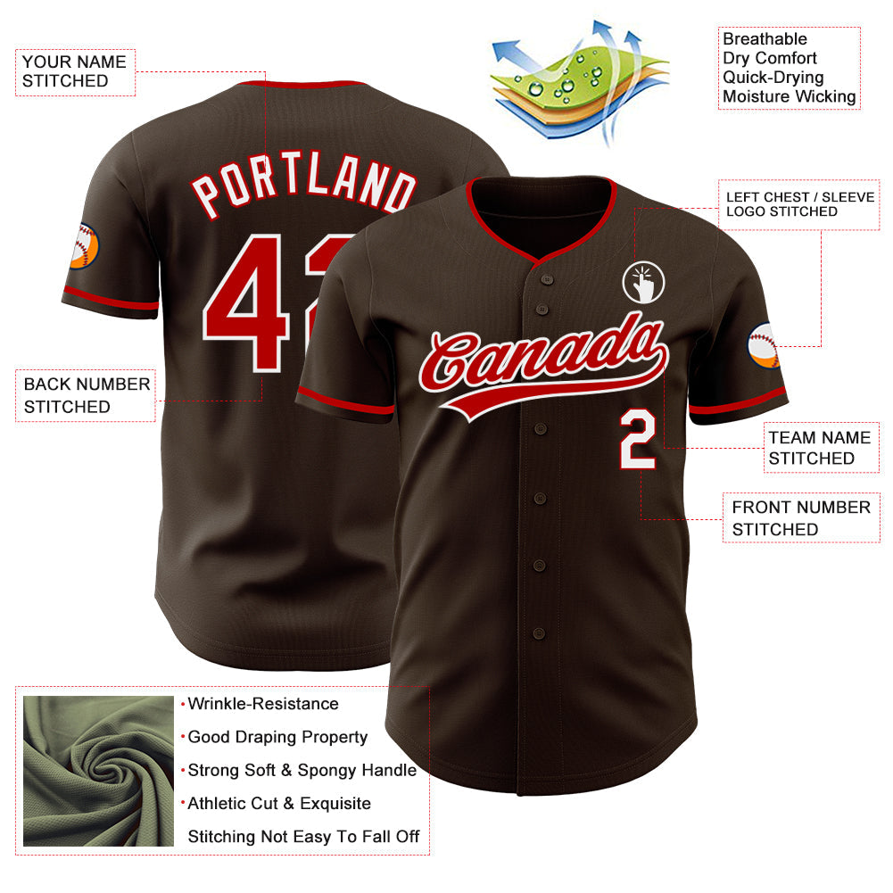Custom Brown Red-White Authentic Baseball Jersey