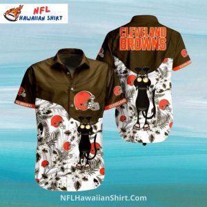 Browns Hawaiian Shirt Black Cat And Tropical Floral Theme