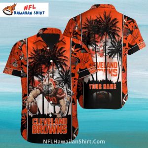 Browns Hawaiian Shirt - Sunset Palms And Football Bulldog