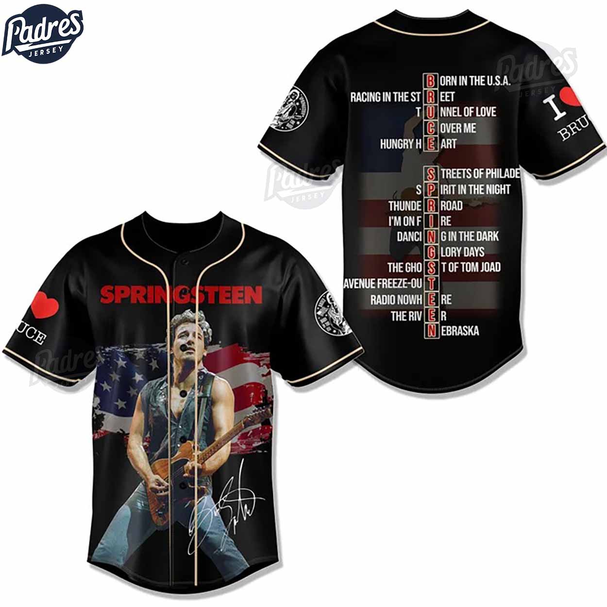 Bruce Springsteen American Flag Music Baseball Jersey - Padres Jersey Oasis: Elevate Your Baseball Style Game