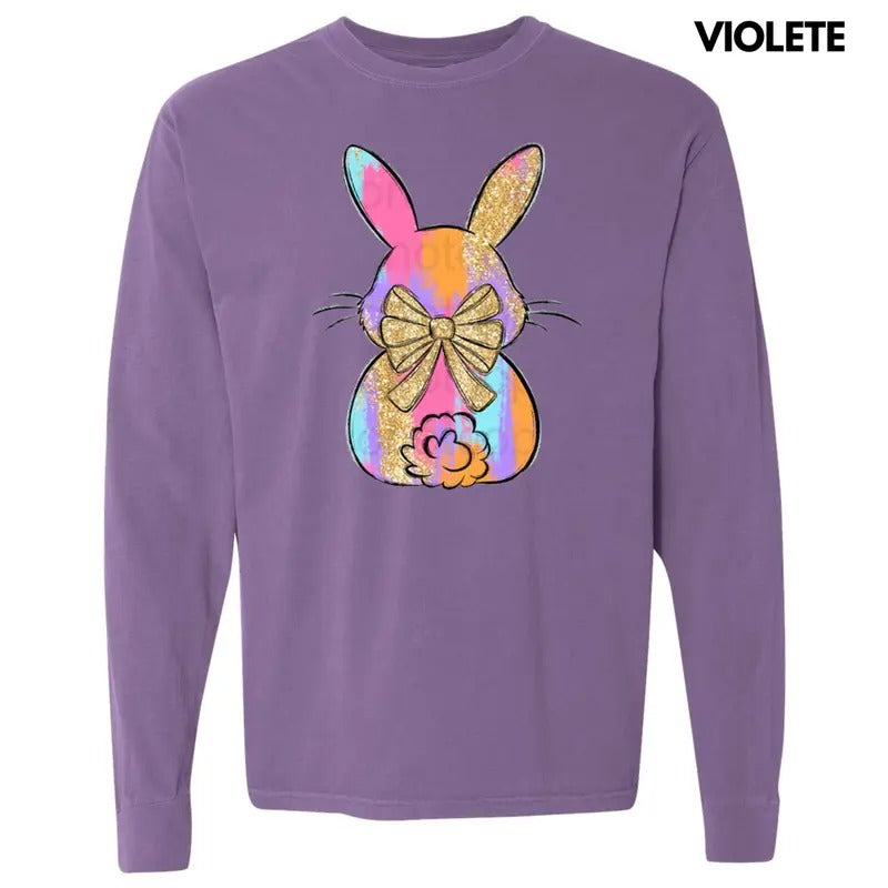 Brushstroke Faux Glitter Bunny Long Sleeve Comfort Colors T-Shirt Hoodie, Sweatshirt | InkThreadWorks.com