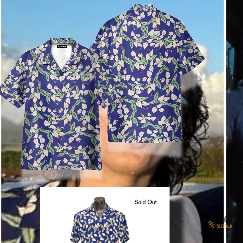 Bts Jungkook Mini Anthurium Hawaiian Shirt Worn By Tom Selleck Magnum Pi Movie Blue Cosplay Costume NEW