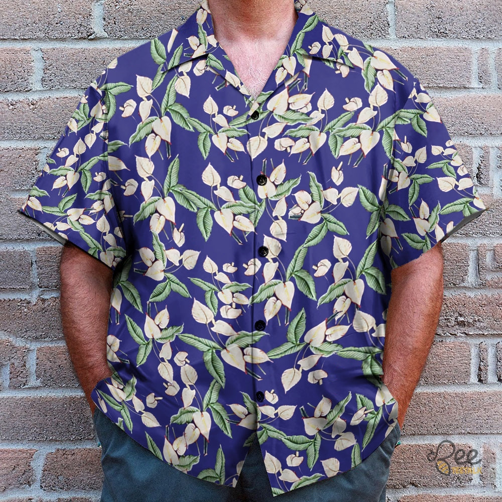 Bts Jungkook Mini Anthurium Hawaiian Shirt Worn By Tom Selleck Magnum Pi Movie Blue Cosplay Costume NEW