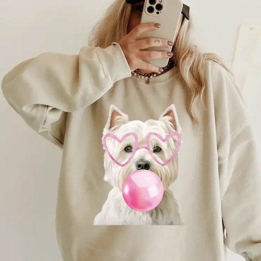 Bubblegum Westie Sweatshirt ~ Sweatshirt Unisex Apparel Relaxed Fit Printed in the USA Clothing Womenswear Casual and...