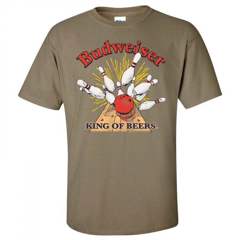 Budweiser Bowling Strike Tan Colorway T-Shirt Hoodie, Sweatshirt | InkThreadWorks.com