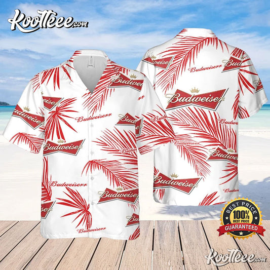 Budweiser Palm Leaves Pattern Hawaiian Shirt