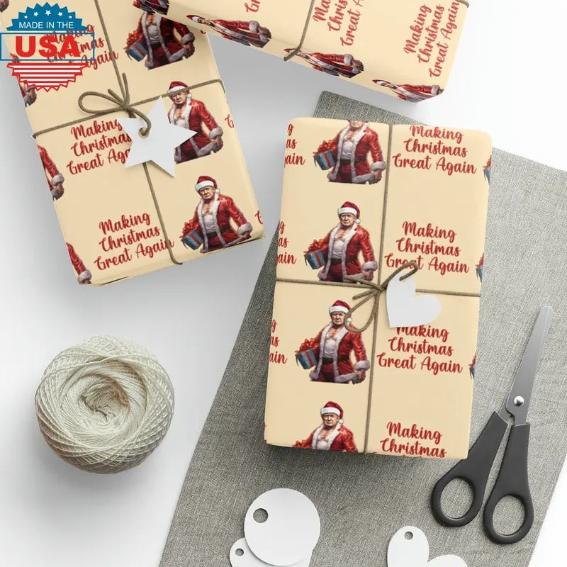 Buff Santa Trump Gift Wrap Merry Christmas Gift Wrap Elf Funny Trump 2024 Trump Wrapping Paper Trump Christmas
