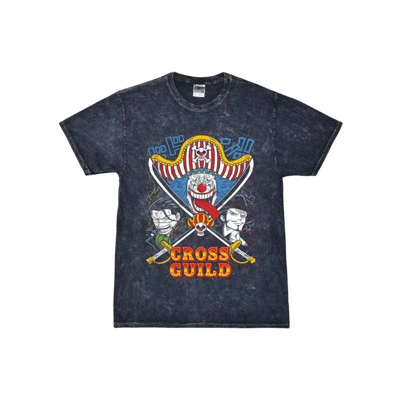Buggy One Piece Mineral Wash T-Shirt, One Piece Pirates Cross Guild Anime Wash T-Shirt, Cozy Fit, Perfect for Any Season, Easy