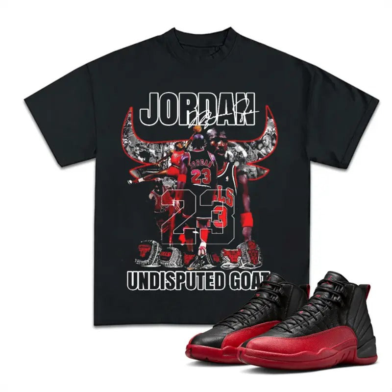 Bulls GOAT Match 12 Flu Game Sneakers, Cotton T-shirt Y2K Style, Unisex Graphic Tee with Streetwear Appeal