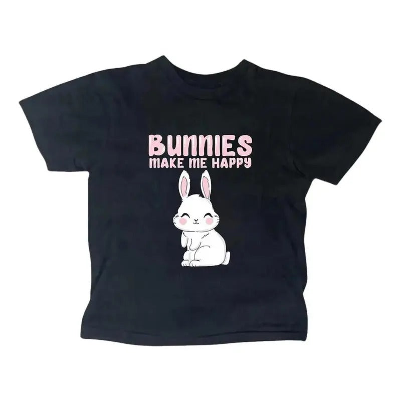 Bunnies Make Me Happy Baby Tee, Gothic Emo Girl Top, Scene Clothing 2000s, Casual Cotton Short Sleeve, Y2k Top Women...