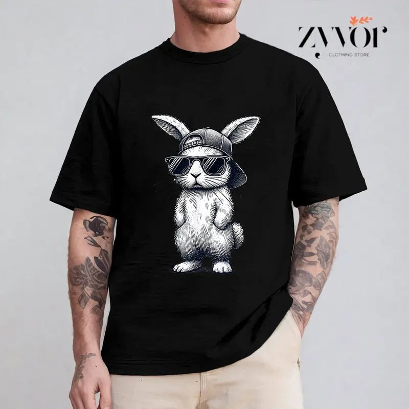 Bunny Face With Sunglasses Cap Easter Day Shirt Casual Style Crew Neck Short Sleeve T-Shirt Tops Trendy for Unisex,...