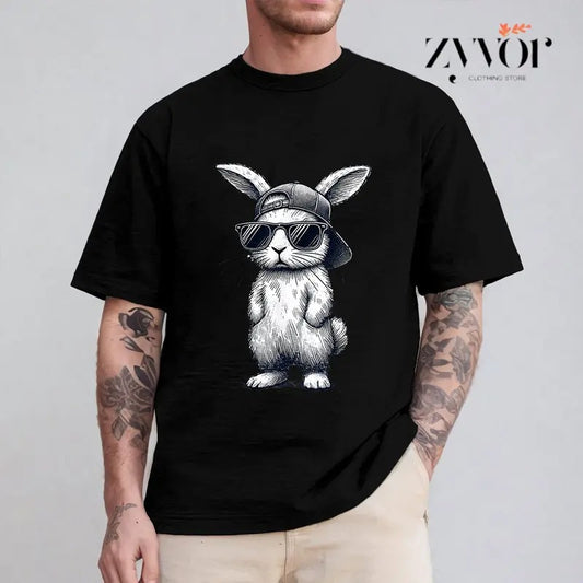 Bunny Face With Sunglasses Cap Easter Day Shirt Casual Style Crew Neck Short Sleeve T-Shirt Tops Trendy for Unisex,...
