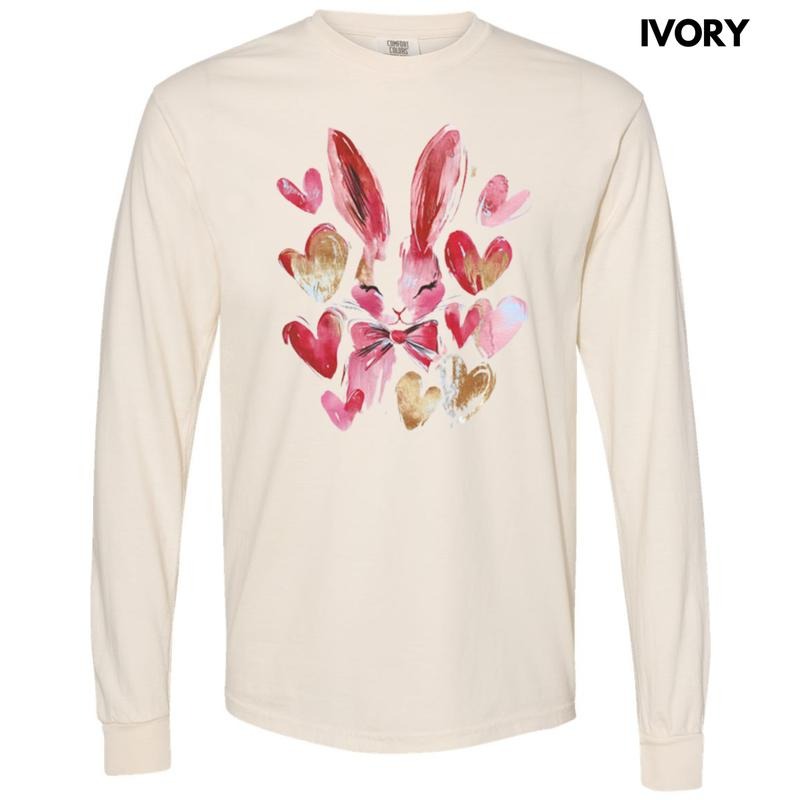 Bunny Gold Hearts Long Sleeve Comfort Colors T-Shirt Hoodie, Sweatshirt | InkThreadWorks.com