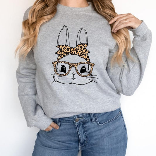Bunny With Leopard Bandana Sweatshirt, Easter Hoodie, Cute Rabbit With Glasses Sweatshirt, Rabbit Lover Gift Sweater For...