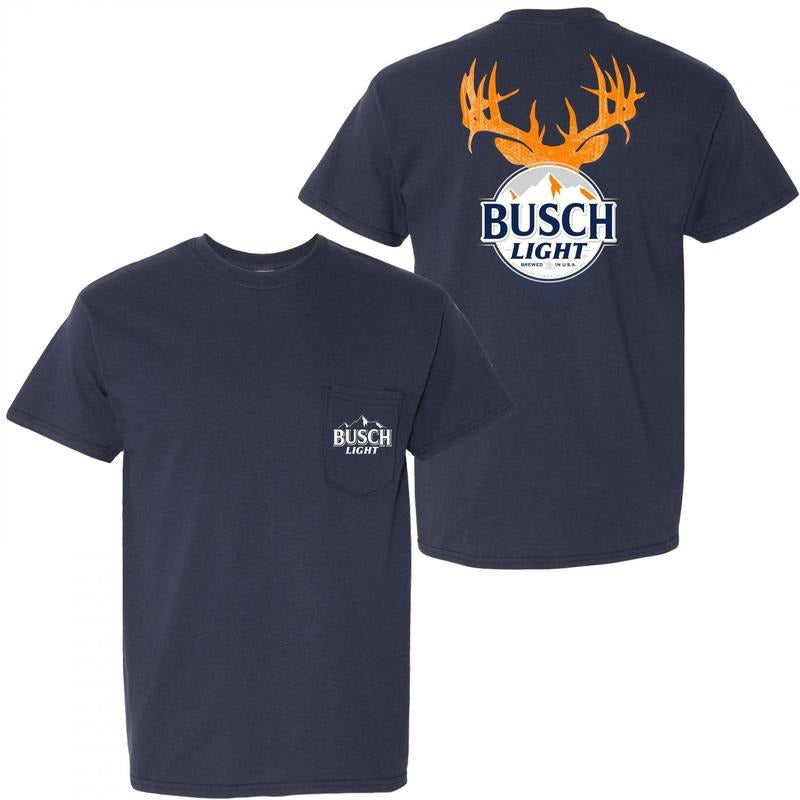 Busch Light Antlers Front and Back Print Pocket T-Shirt Hoodie, Sweatshirt | InkThreadWorks.com
