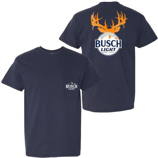 Busch Light Antlers Front and Back Print Pocket T-Shirt Hoodie, Sweatshirt | InkThreadWorks.com