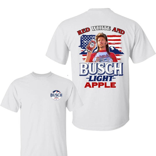 Busch Light Apple Joe Dirt Red White and Busch Light Shirt, Joe Dirt Merica July 4th Shirt, Casual Graphic Round Neck T-shirt for Summer
