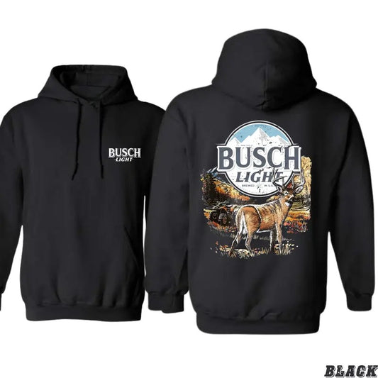 Busch Light Hoodie - Majestic Deer and Mountain Design, Unisex Classic Fit - Sweaters, Menswear