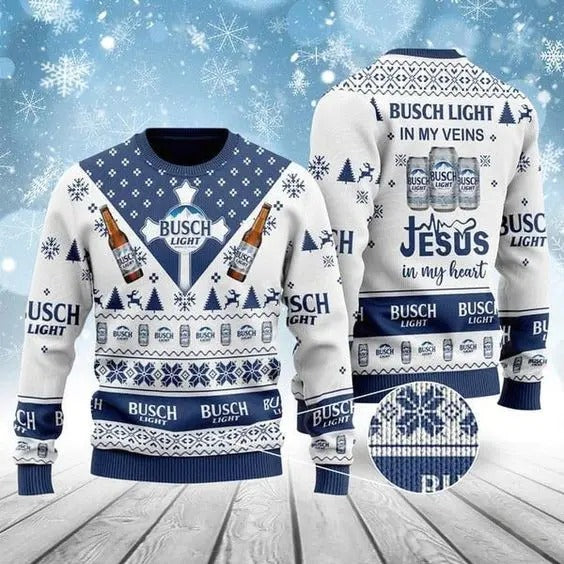 Busch Light In My Veins Jesus In My Heart Ugly Sweater | Busch Sweater T-Shirts, Hoodie, Sweatshirt | InkThreadWorks.com