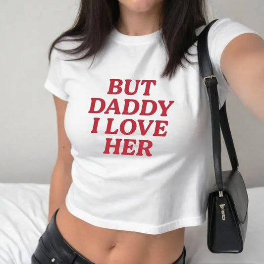 But Daddy I love Her Pride Baby Tee, Y2K Baby Tee, Clowncore Lesbian LGBT Queer Shirt Bisexual Pride Crop Top Pansexual Baby Tee 2000s Shirt memphishottieshirt