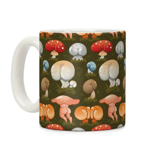 Butt Mushroom Pattern Coffee Mug, Graphic Tees, Funny Coffee Mug Gift