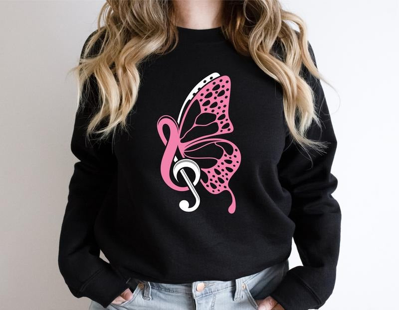 Butterfly Music Notes Shirt, Funny Musician T-shirt, Cute Music Lover Gift Sweater, Music Teacher Hoodie, Music Note Tee...
