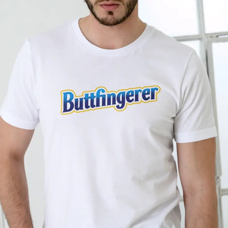 Buttfingerer Funny T-Shirt - Casual T-Shirt for Men, Short Sleeve Crewneck with Blue & Yellow Text Design Hoodie, Sweatshirt