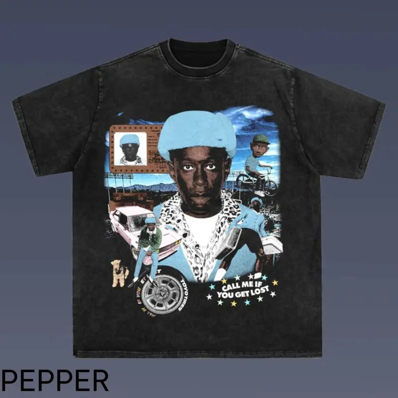 CALL ME WHEN YOU GET LOST TEE - Tyler The Creator 4.4, Tyler the creator printed t-shirt, Cotton Casual Crew Neck Black...