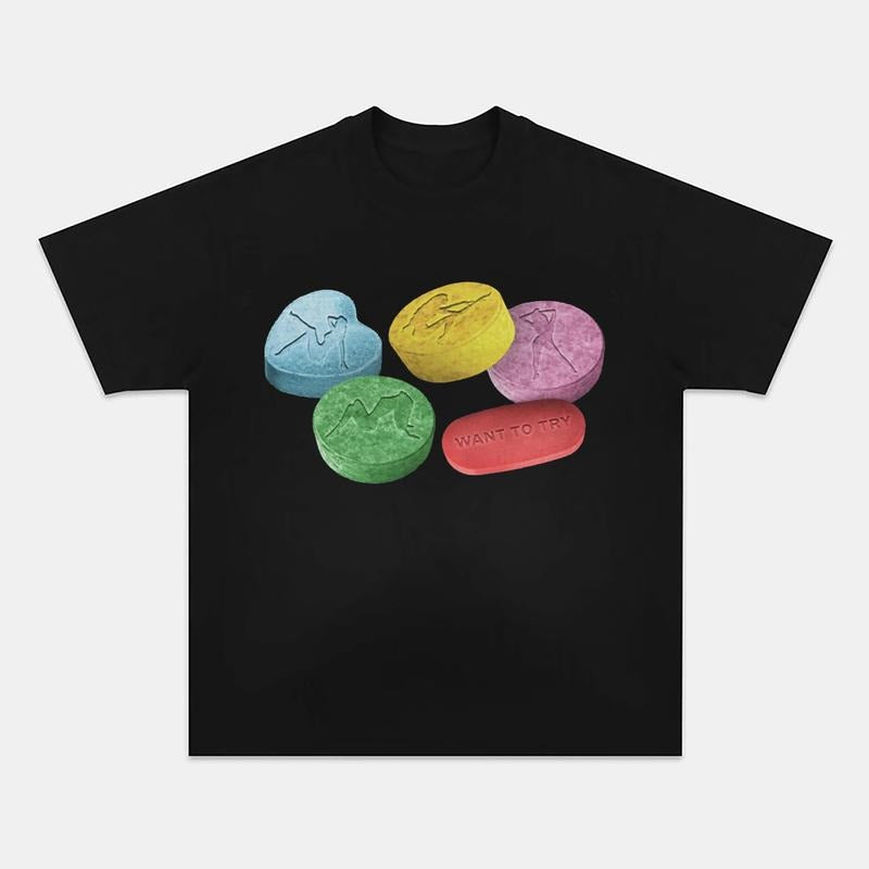 CANDY Want to Try Graphic Tee Oversized Aesthetic Y2k Clothing Streetwear T-Shirt Graphic Tee for Men Women