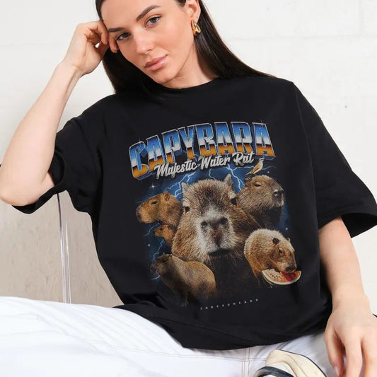 CAPYBARA WATER RAT OVERSIZED TEE, Men Summer Fashion Cotton, Oversized Cotton Menswear, S to 3XL Soft Top Hoodie, Sweatshirt